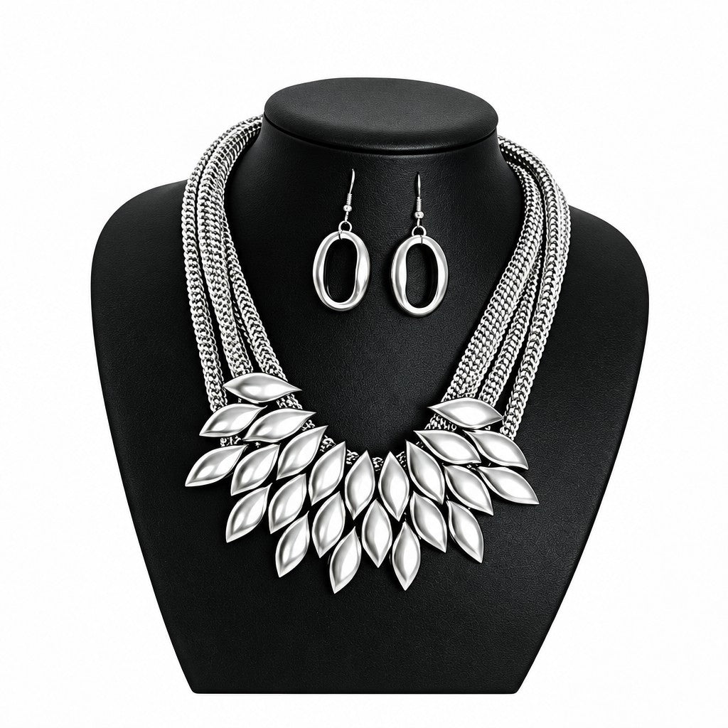 Elegant Multi-Strand Leaf Bib Necklace