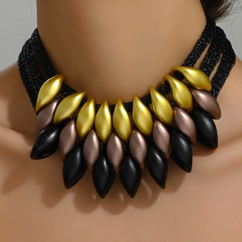 Elegant Multi-Strand Leaf Bib Necklace