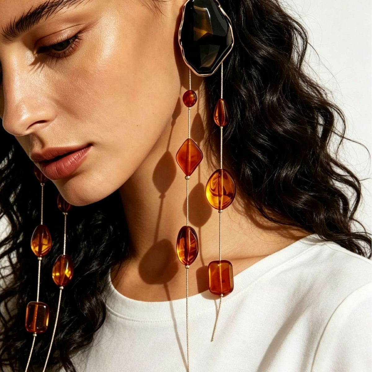 Vintage Amber Geometric Acrylic Dangle Earrings