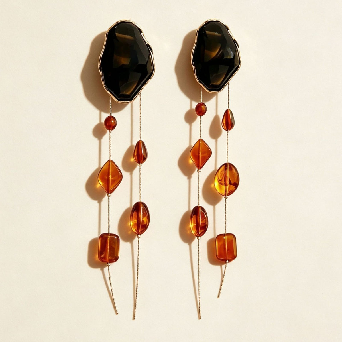 Vintage Amber Geometric Acrylic Dangle Earrings