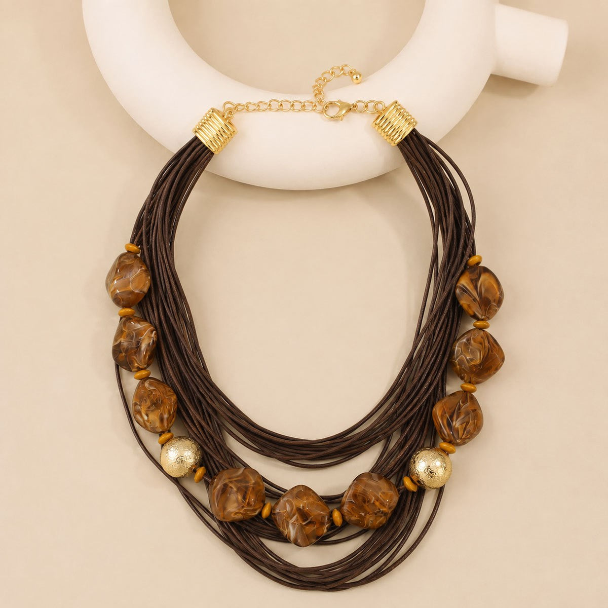 Boho Amber Resin Multi-Strand Necklace