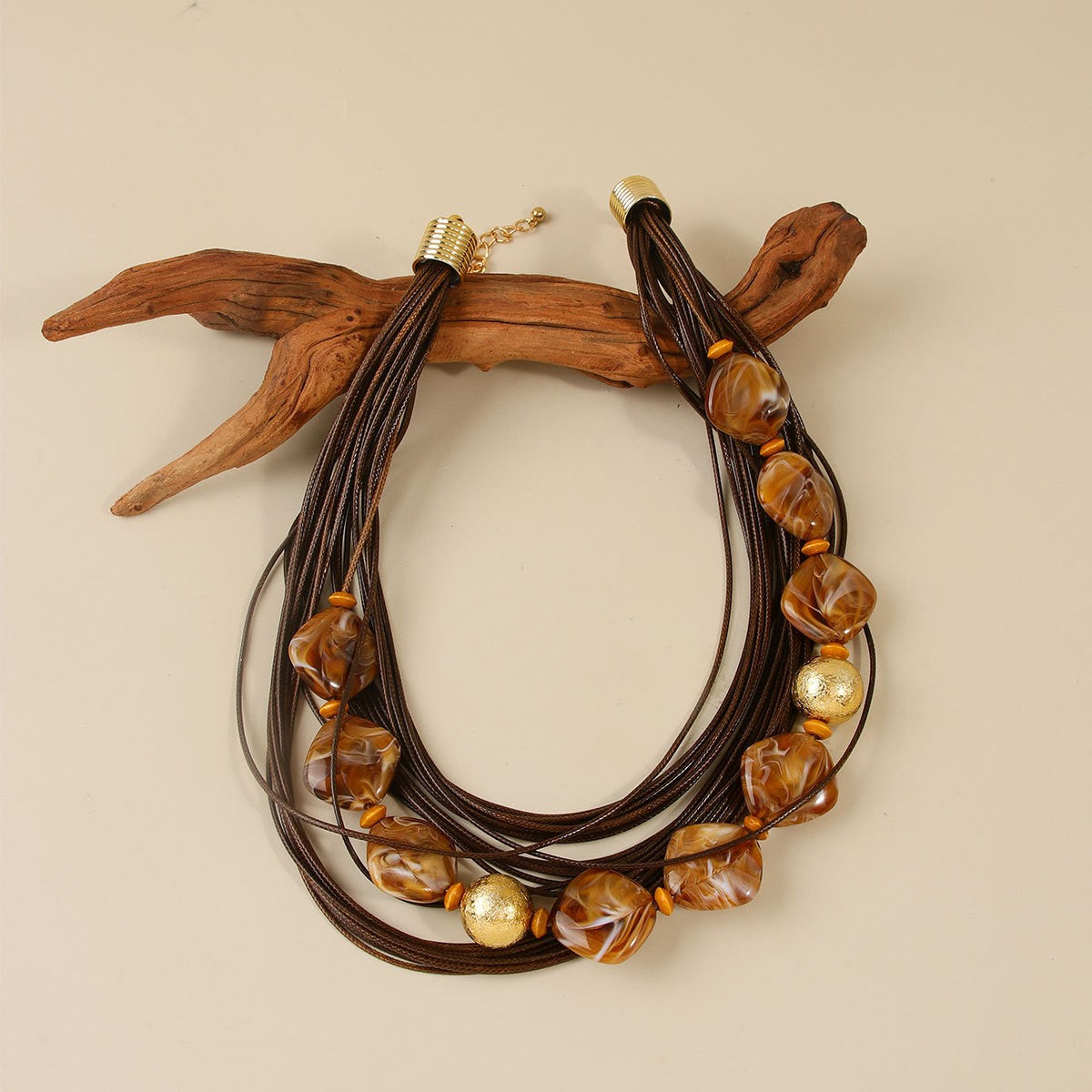 Boho Amber Resin Multi-Strand Necklace