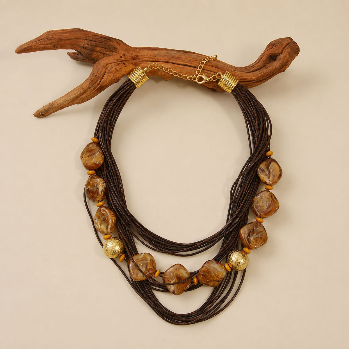 Boho Amber Resin Multi-Strand Necklace