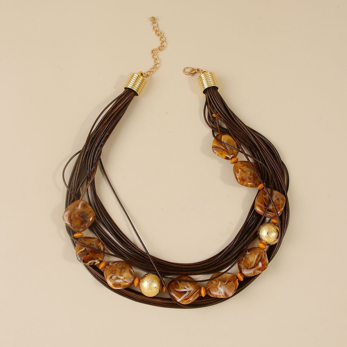 Boho Amber Resin Multi-Strand Necklace
