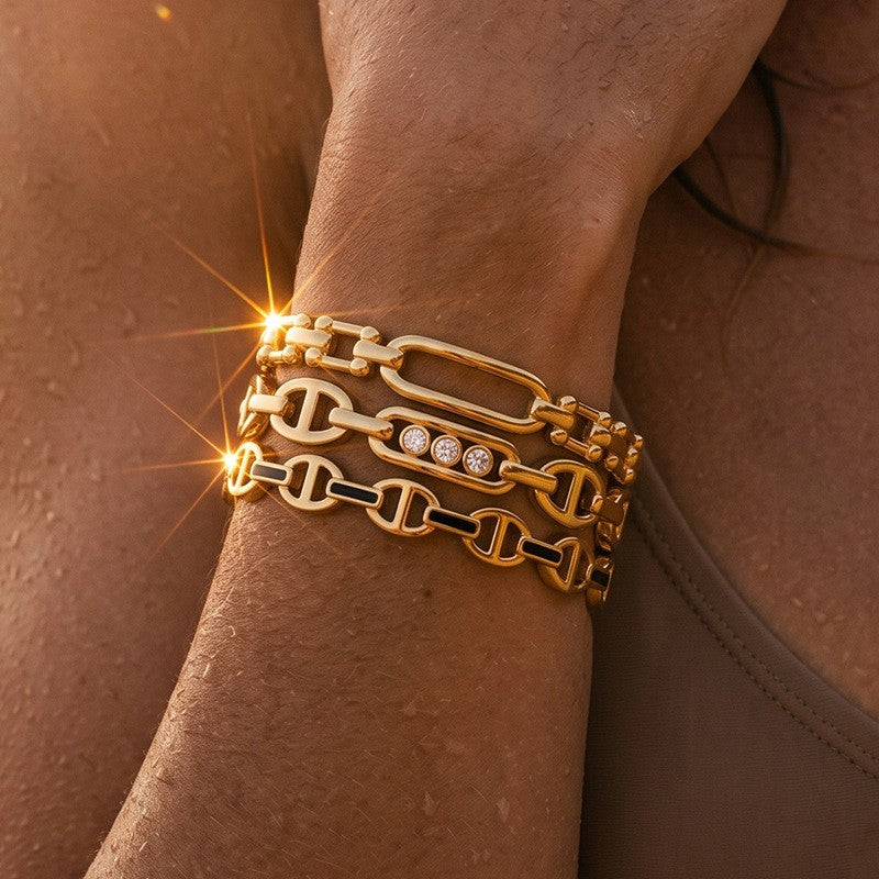 18k Classy Geometric Link Bracelet Set