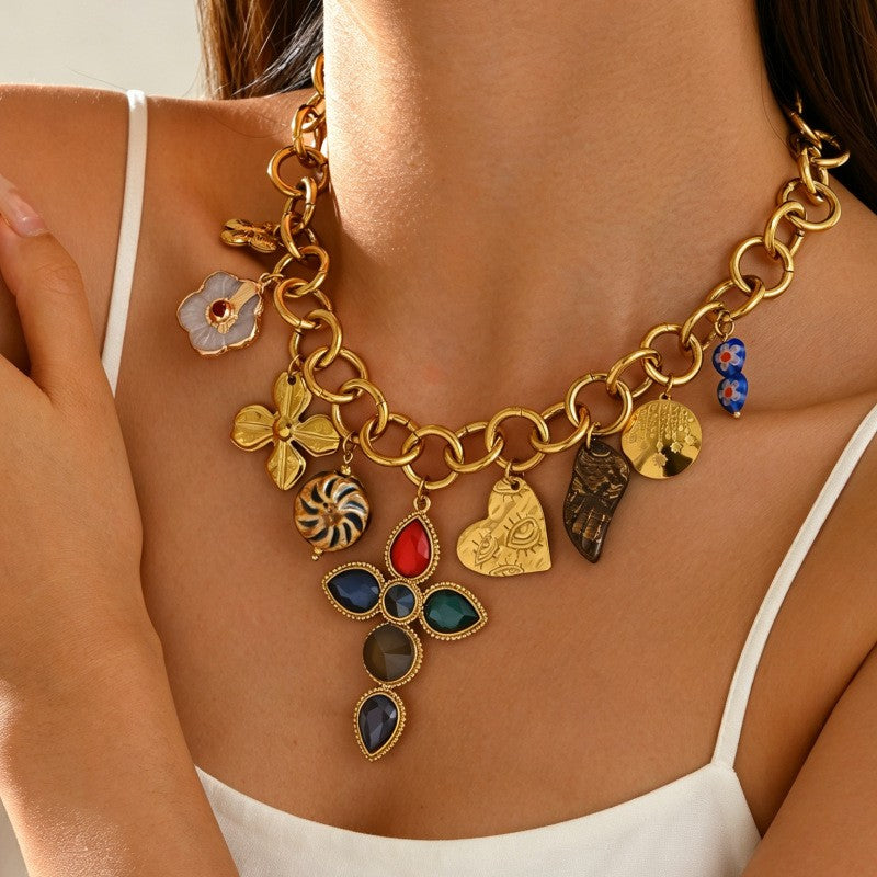 Boho Multi-Charm Statement Necklace