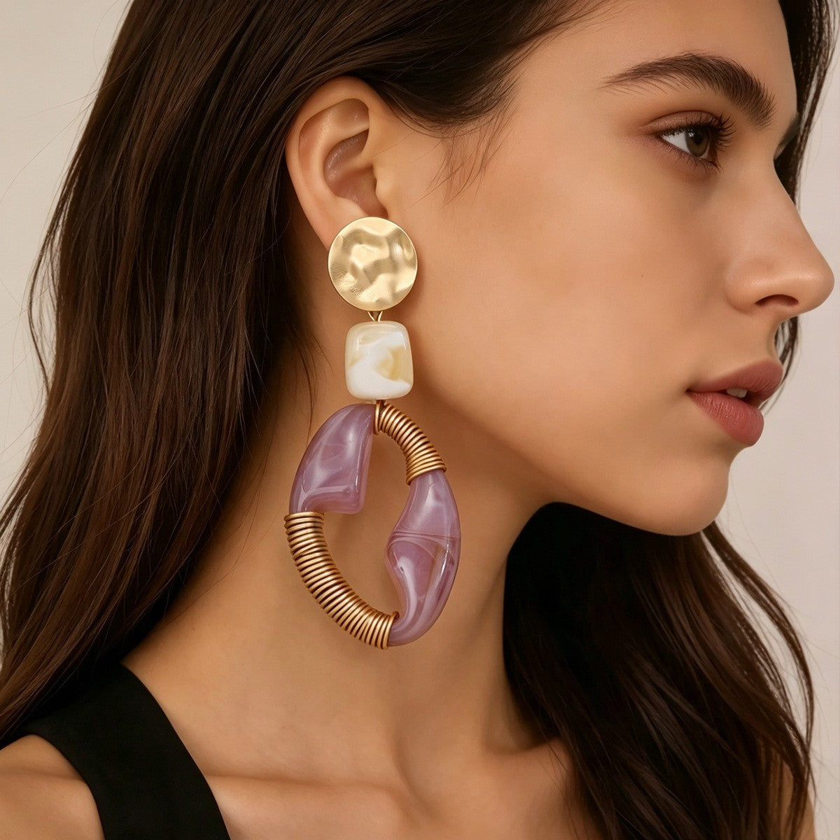 Boho Purple Geometric Drop Earrings