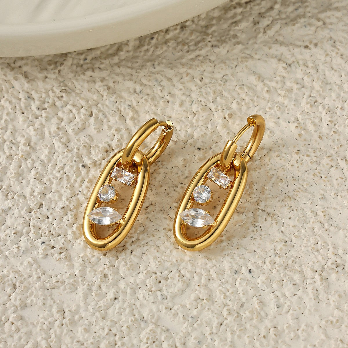 Classy Mixed Cut Zirconia Oval Dangle Earrings