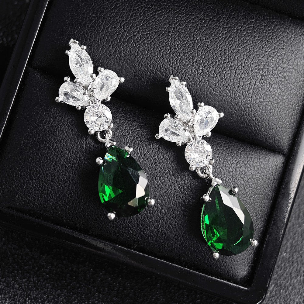 Elegant Green Teardrop Floral Drop Earrings