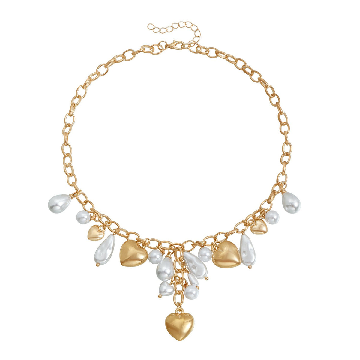 Classy Faux Pearl Heart Drop Necklace