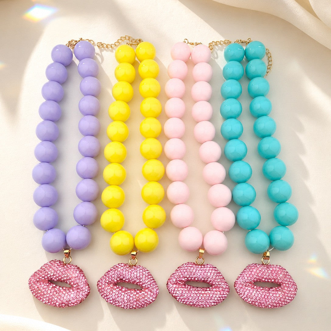 Vintage Inspired Acrylic Lip Pendant Necklace