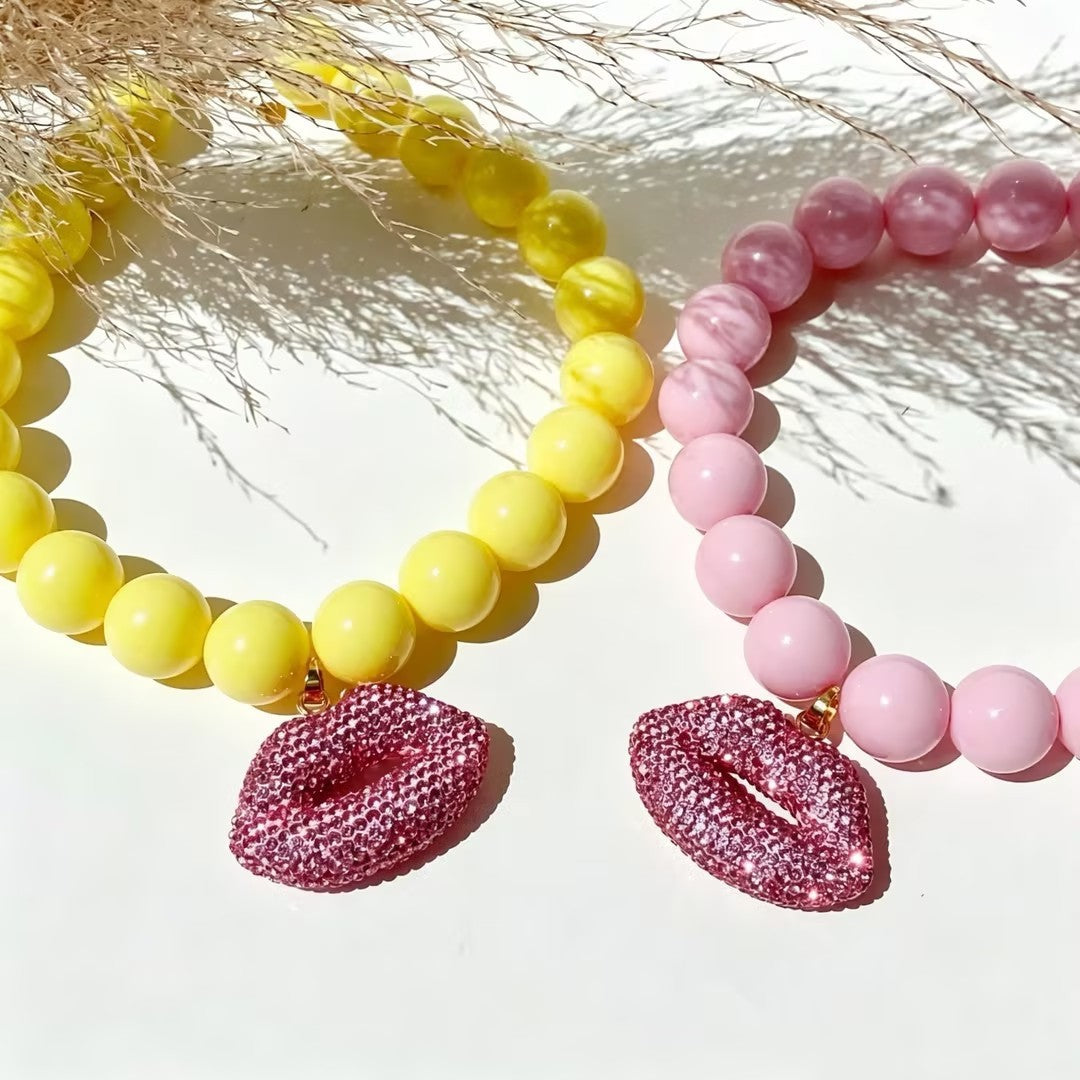 Vintage Inspired Acrylic Lip Pendant Necklace