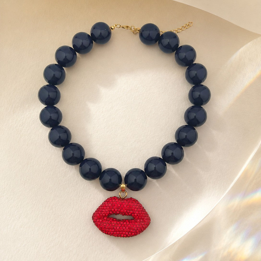 Vintage Inspired Acrylic Lip Pendant Necklace