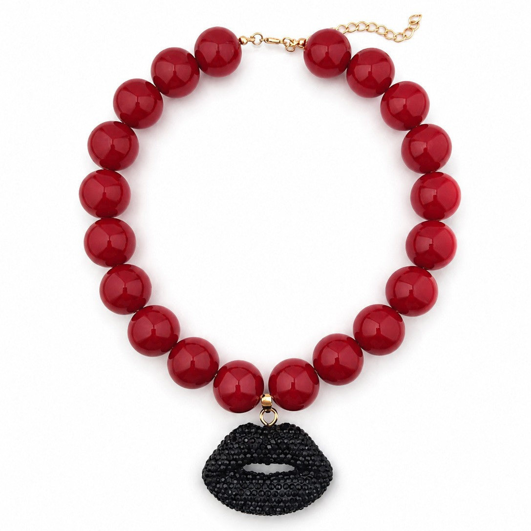 Vintage Inspired Acrylic Lip Pendant Necklace
