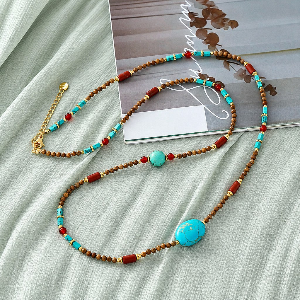 Boho Red Agate Turquoise Beaded Necklace
