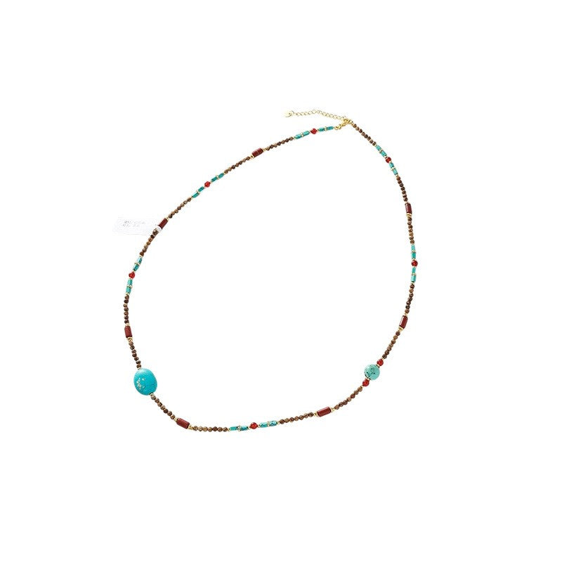 Boho Red Agate Turquoise Beaded Necklace