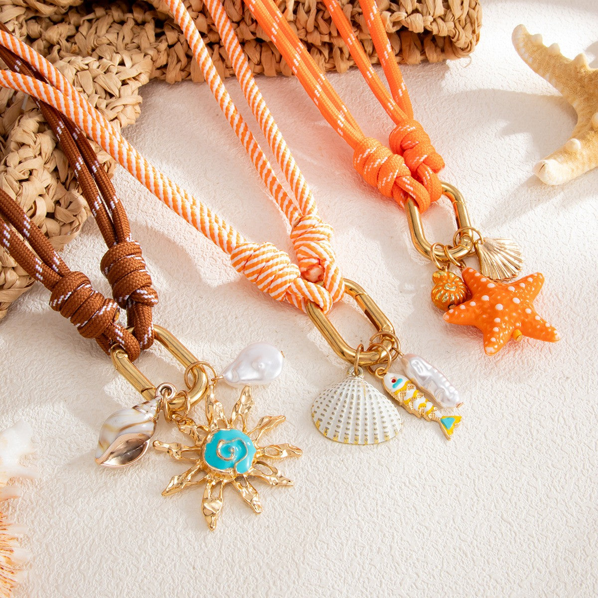 Boo Layered Orange Cord Starfish Necklace