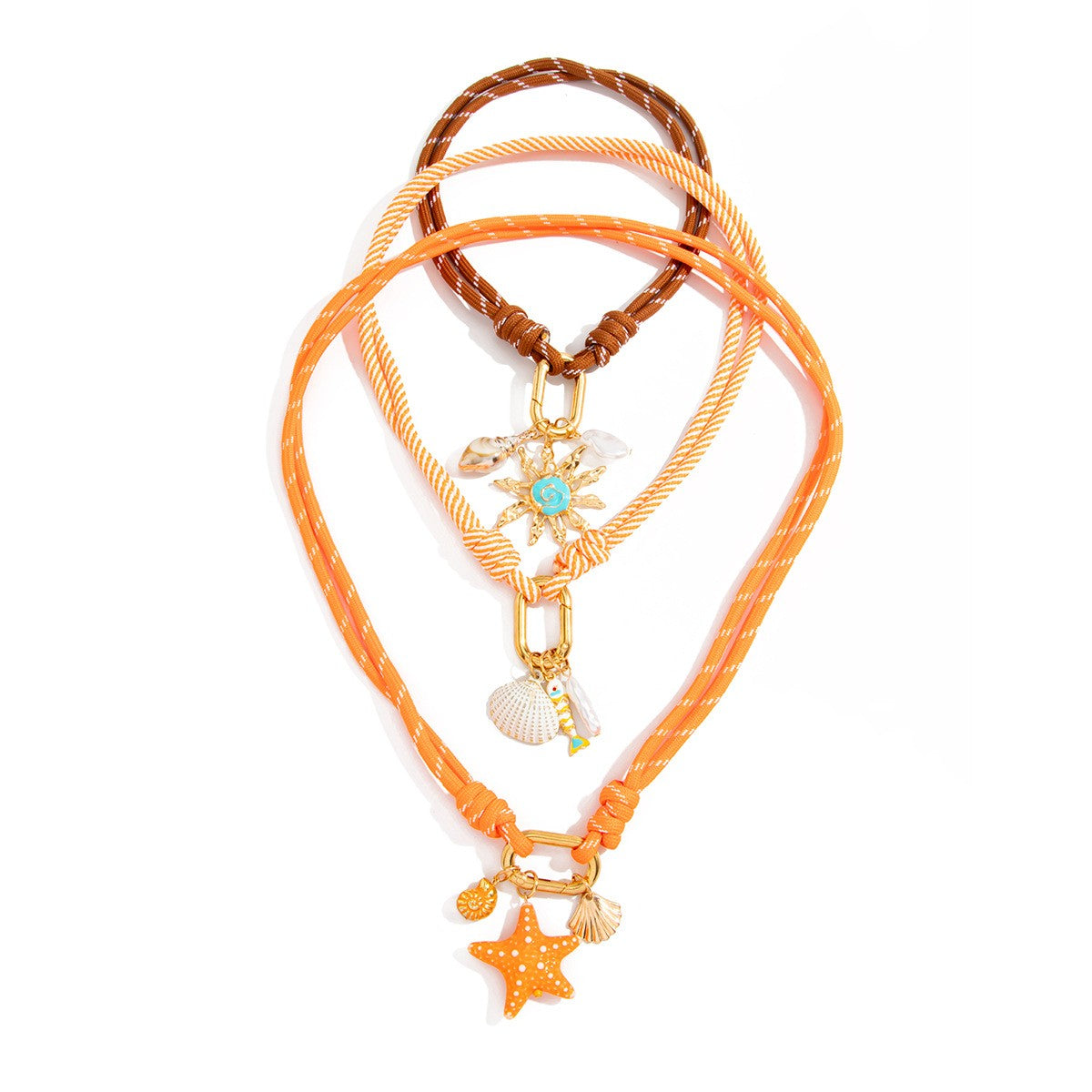 Boo Layered Orange Cord Starfish Necklace