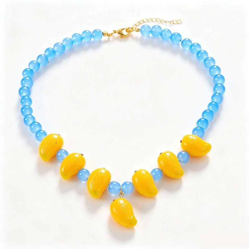 Sweet Blue Beaded Fruit Charm Necklace
