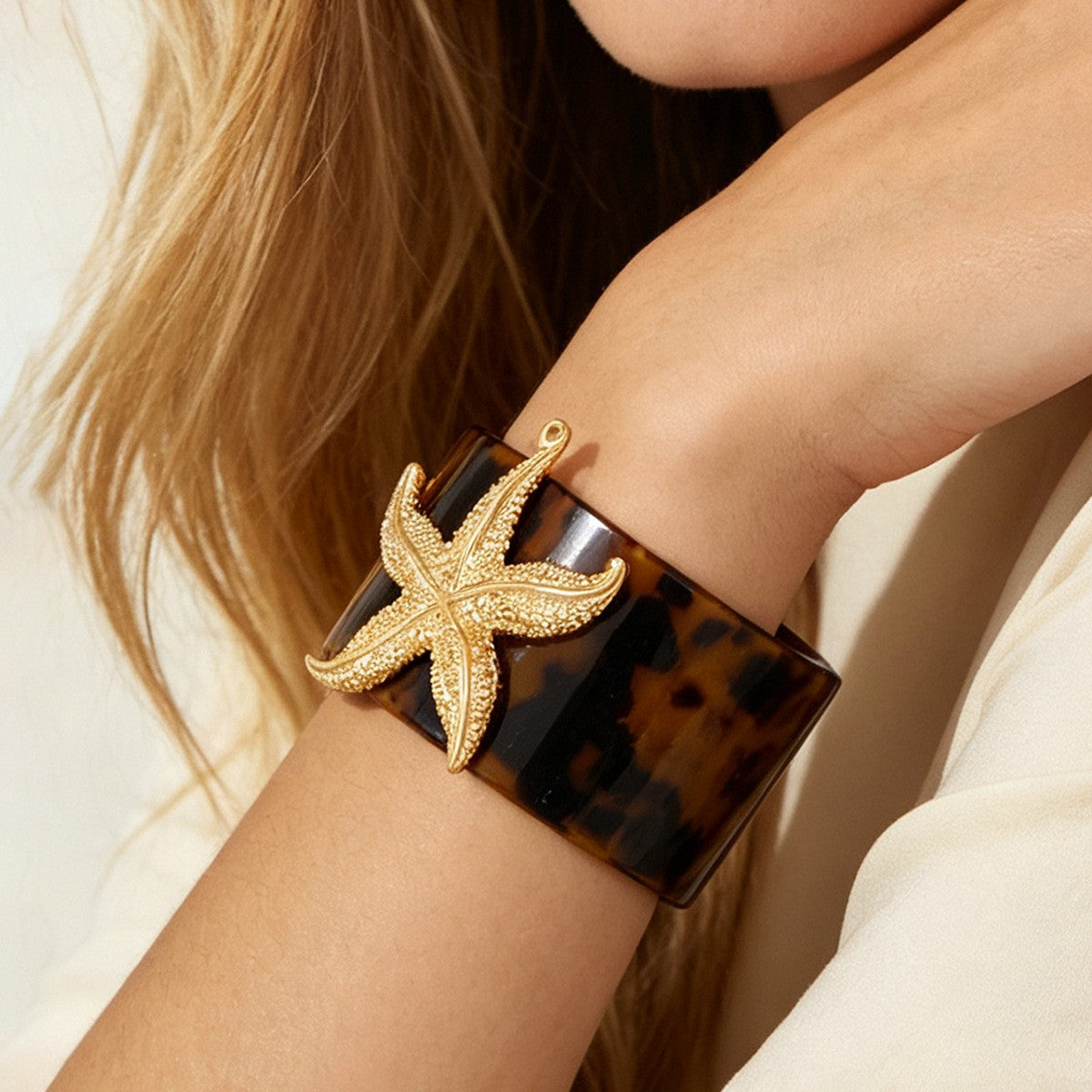Elegant Amber Butterfly Wide Cuff Bracelet