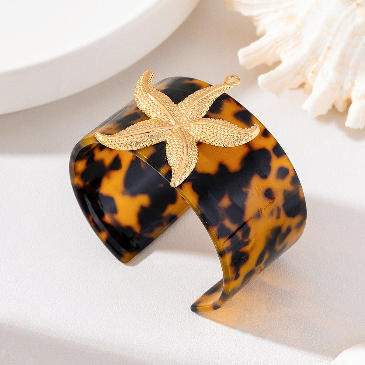 Elegant Amber Butterfly Wide Cuff Bracelet