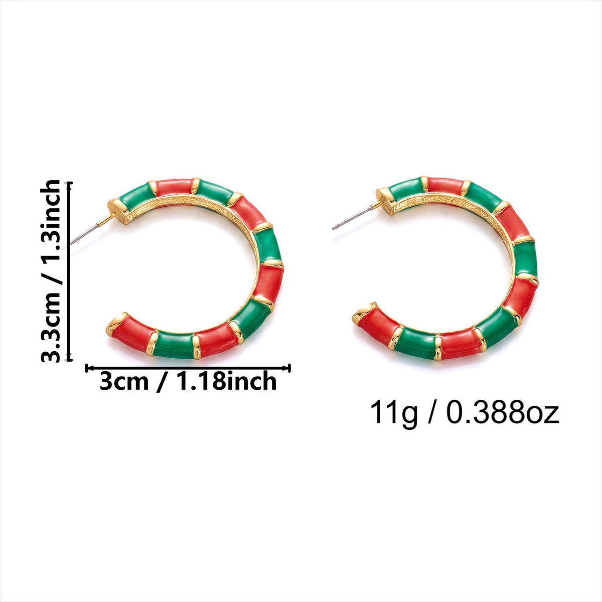 Festive Red Green Enamel Twist Hoop Earrings