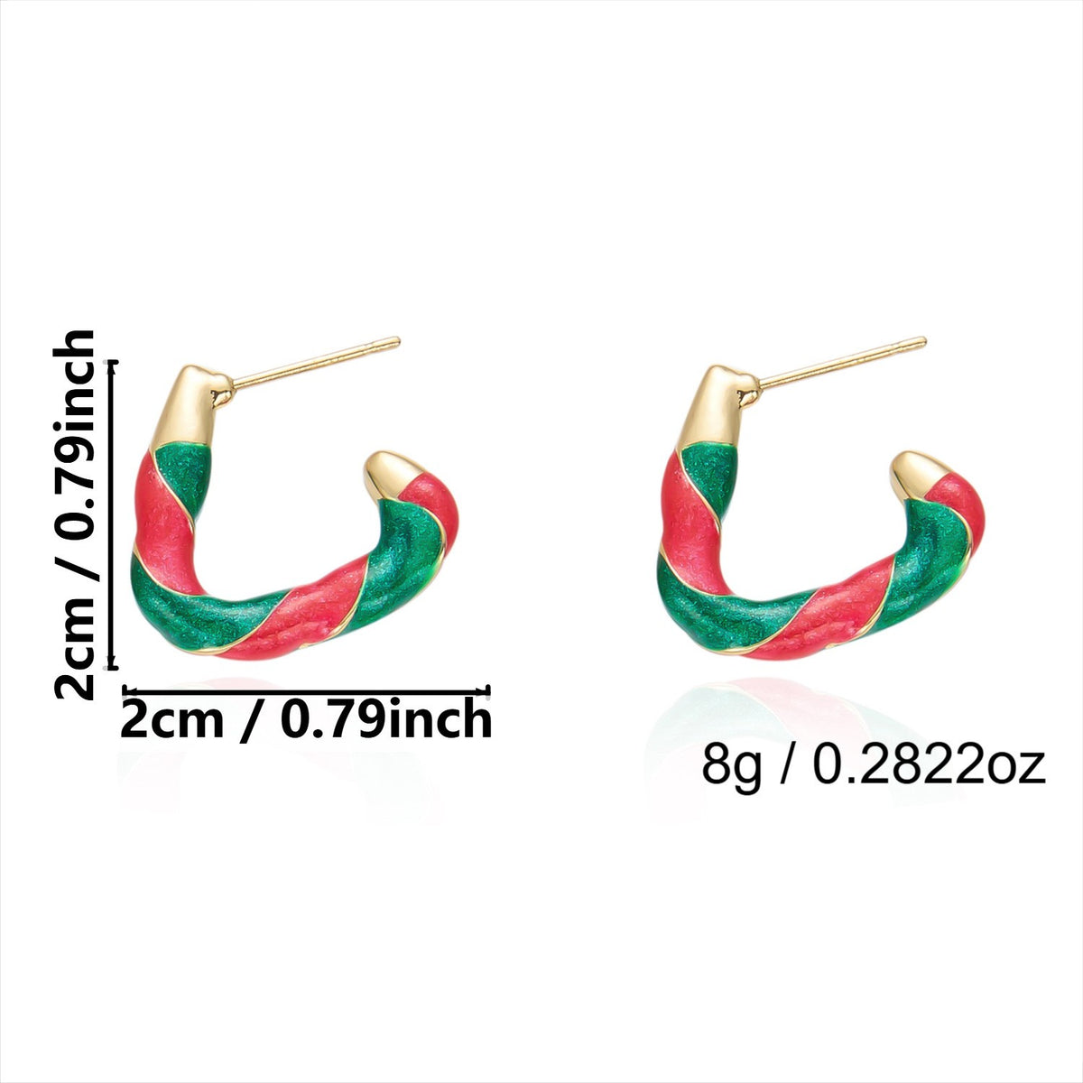 Festive Red Green Enamel Twist Hoop Earrings