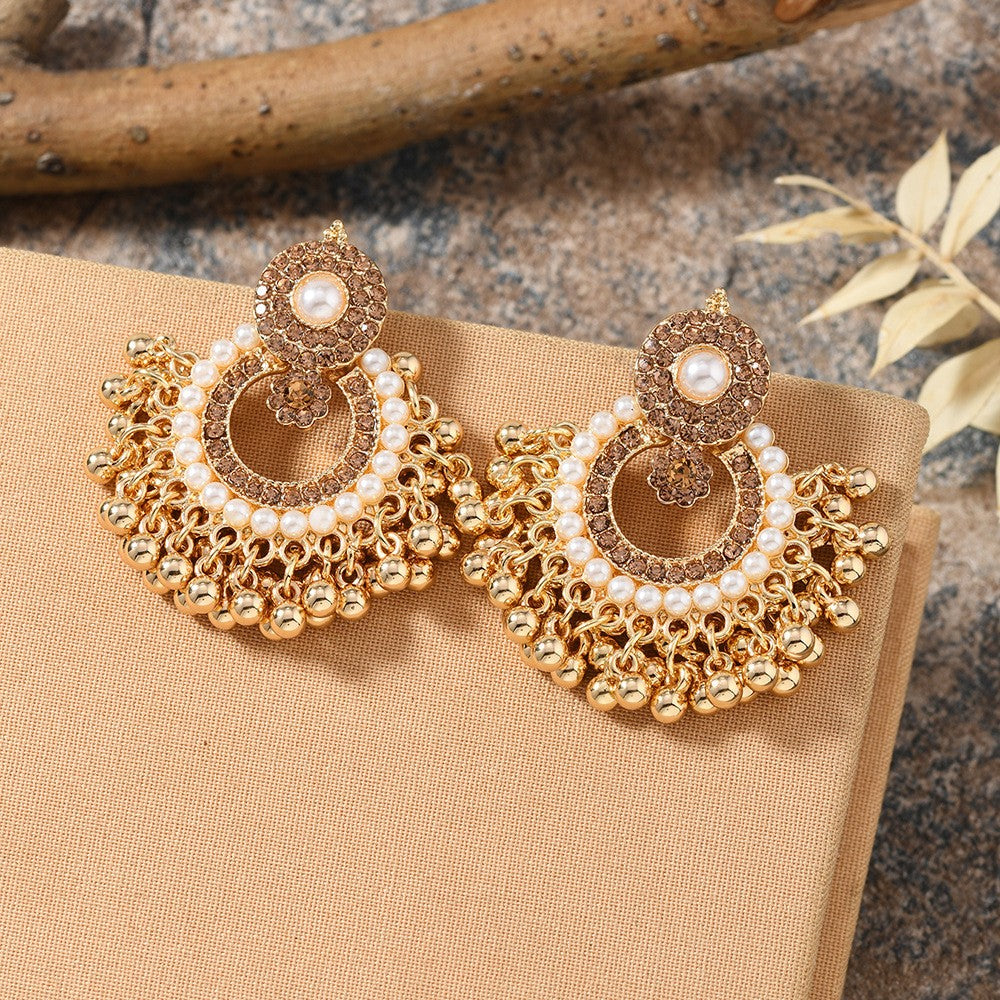 Boho Vintage Pearl Chandbali Drop Earrings
