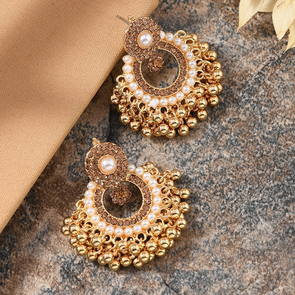 Boho Vintage Pearl Chandbali Drop Earrings