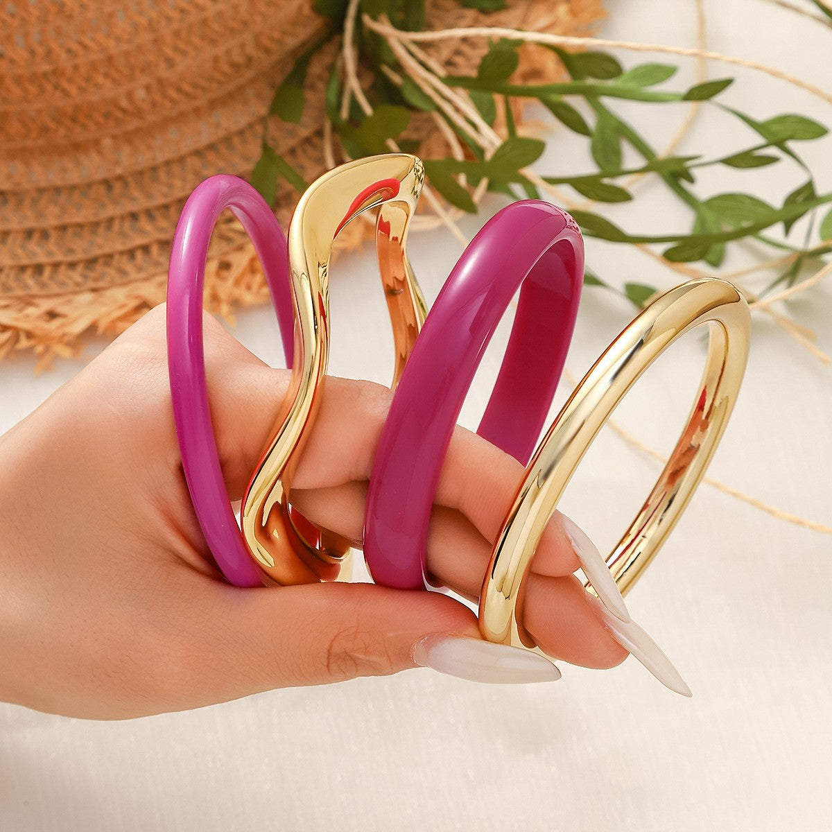 Classy Teal Resin & Gold Bangle Set