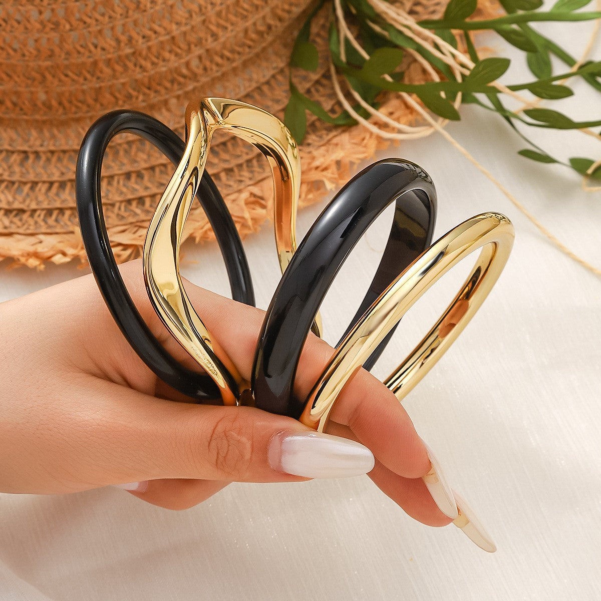 Classy Teal Resin & Gold Bangle Set