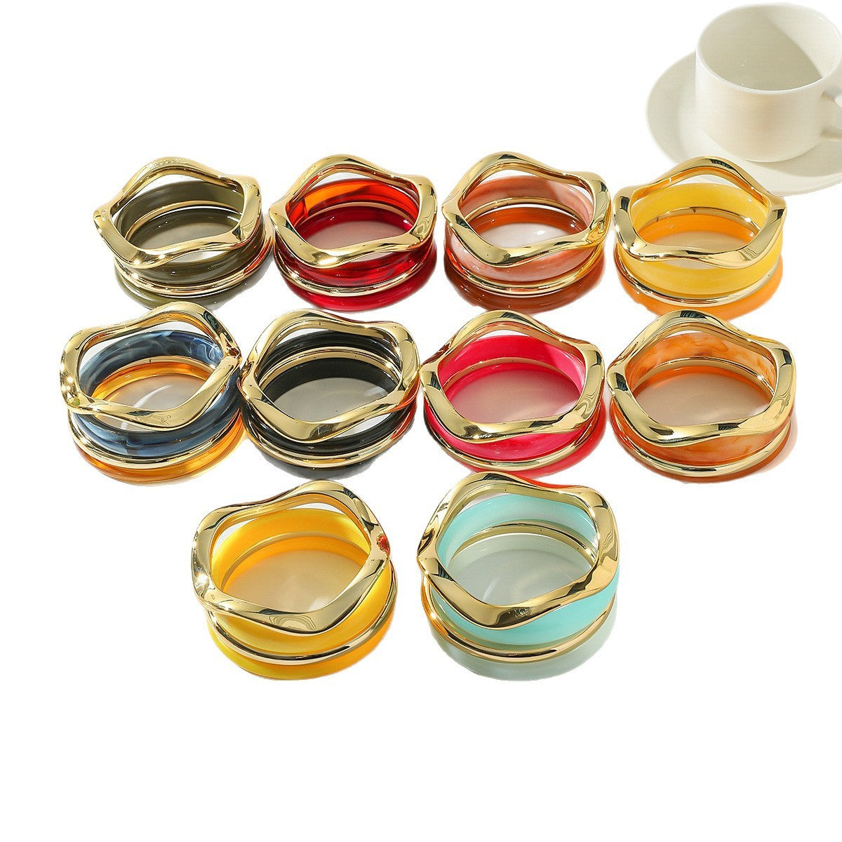 Classy Teal Resin & Gold Bangle Set
