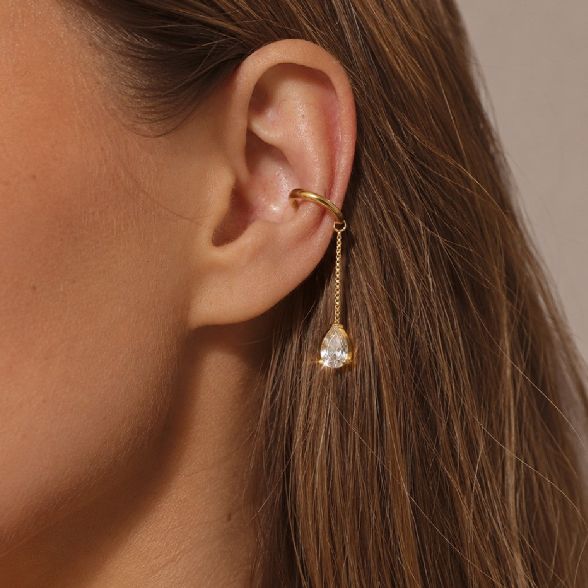 Dainty Teardrop Zircon Tassel Ear Cuff