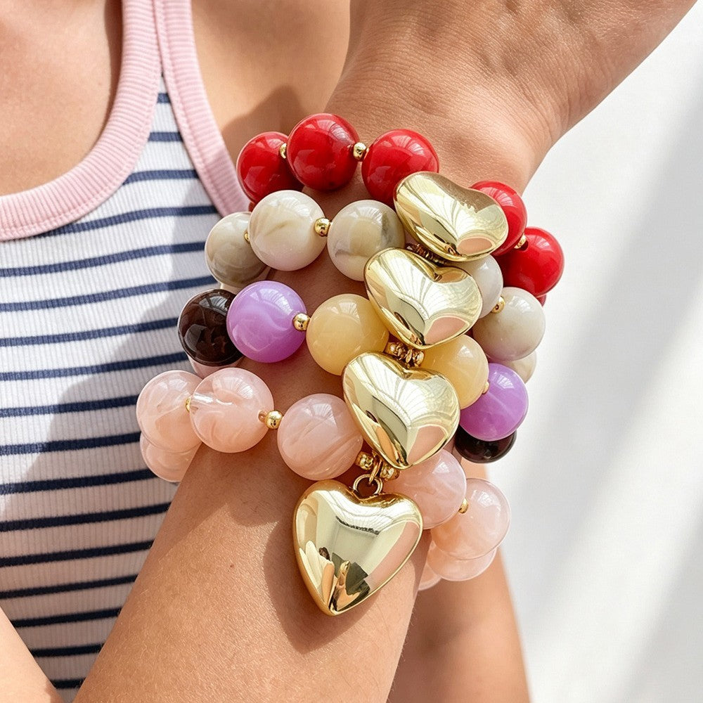 Romantic Multicolor Resin Heart Bracelet Stack