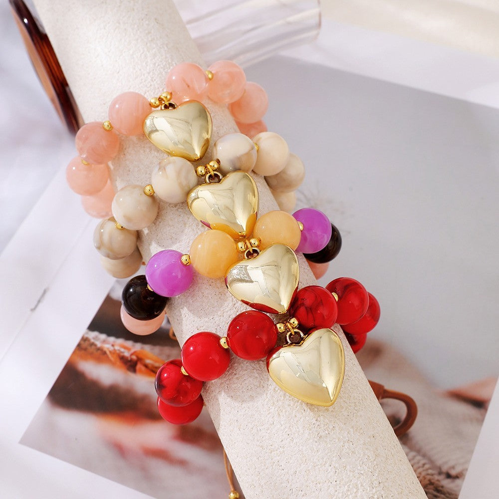 Romantic Multicolor Resin Heart Bracelet Stack