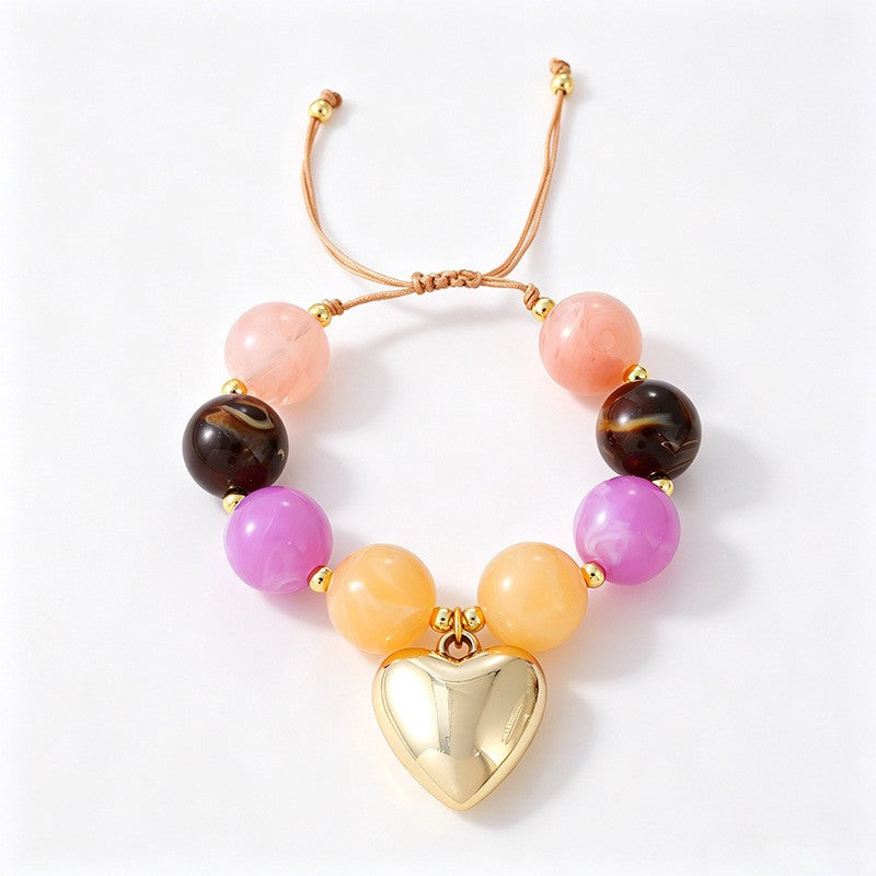 Romantic Multicolor Resin Heart Bracelet Stack