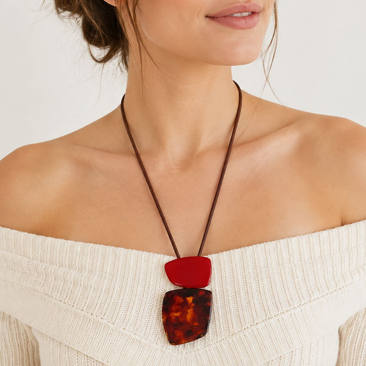 Classy Red Amber Geometric Resin Necklace