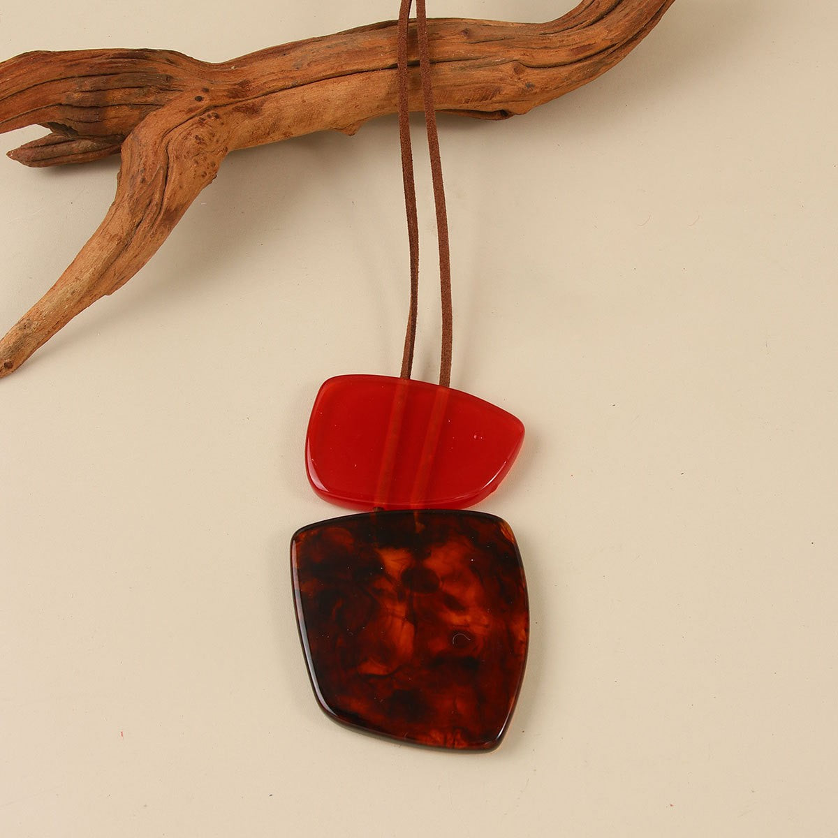 Classy Red Amber Geometric Resin Necklace