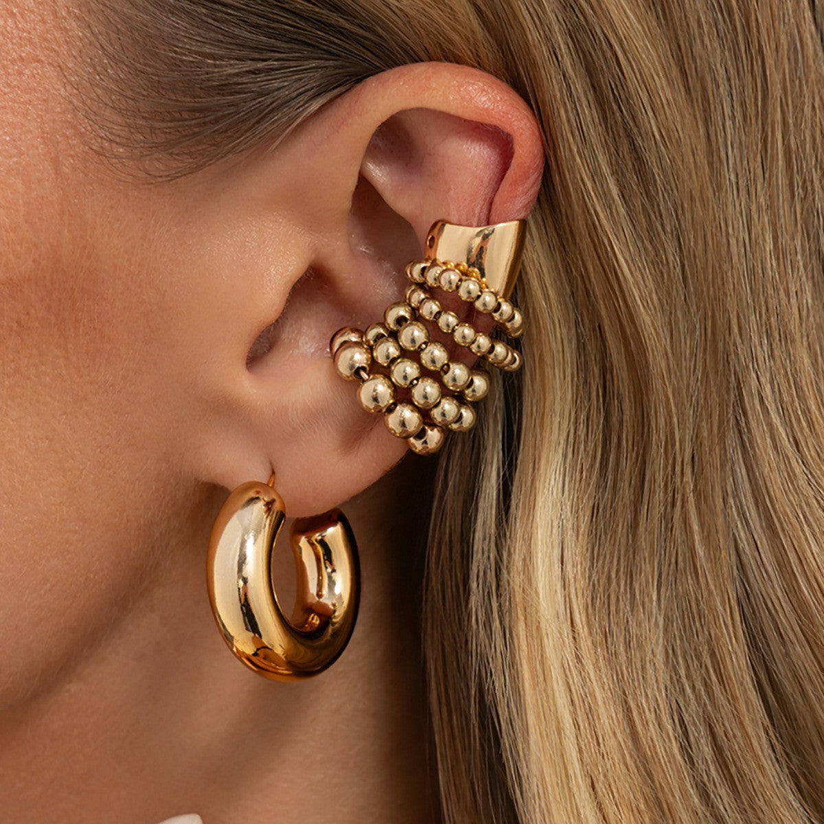 Classy Beaded Ear Cuff & Hoop Earring Set