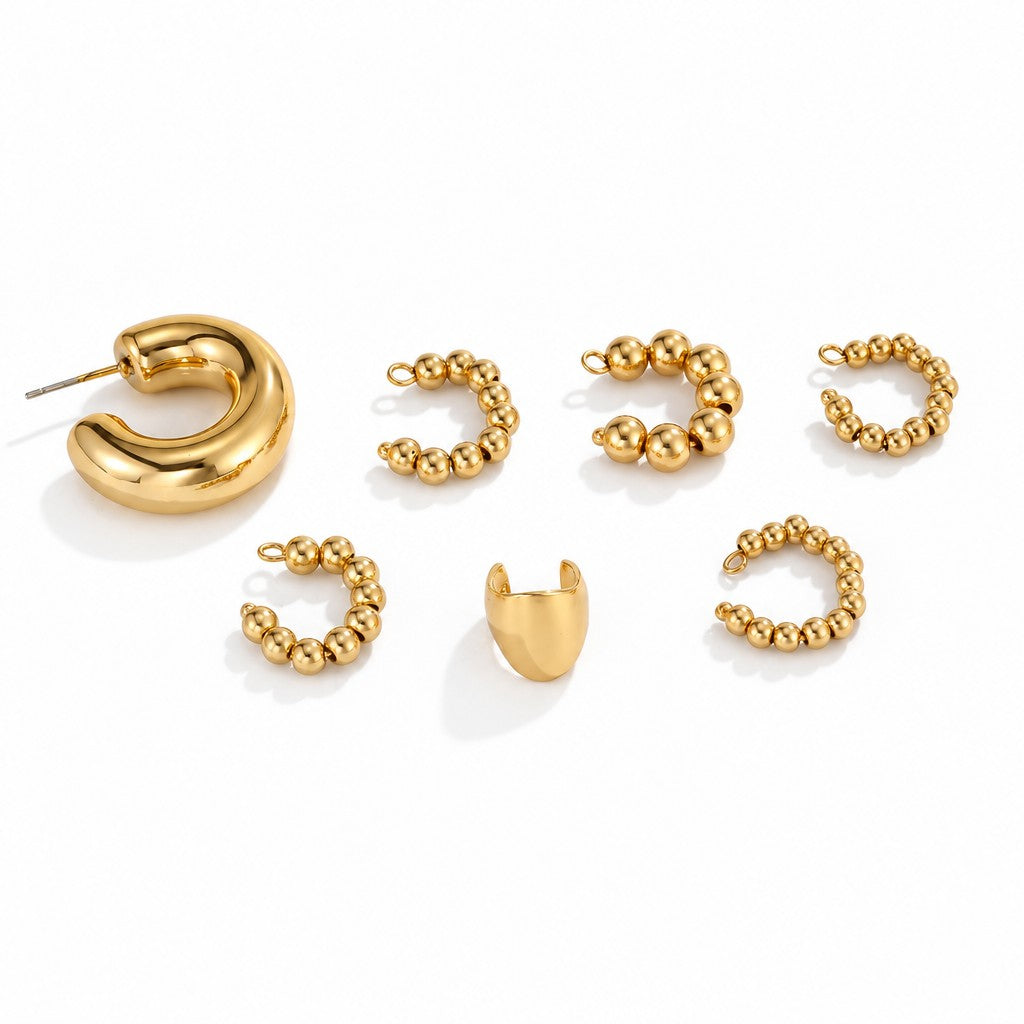 Classy Beaded Ear Cuff & Hoop Earring Set