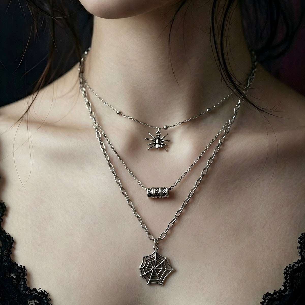 Classy Spider Web Layered Necklace