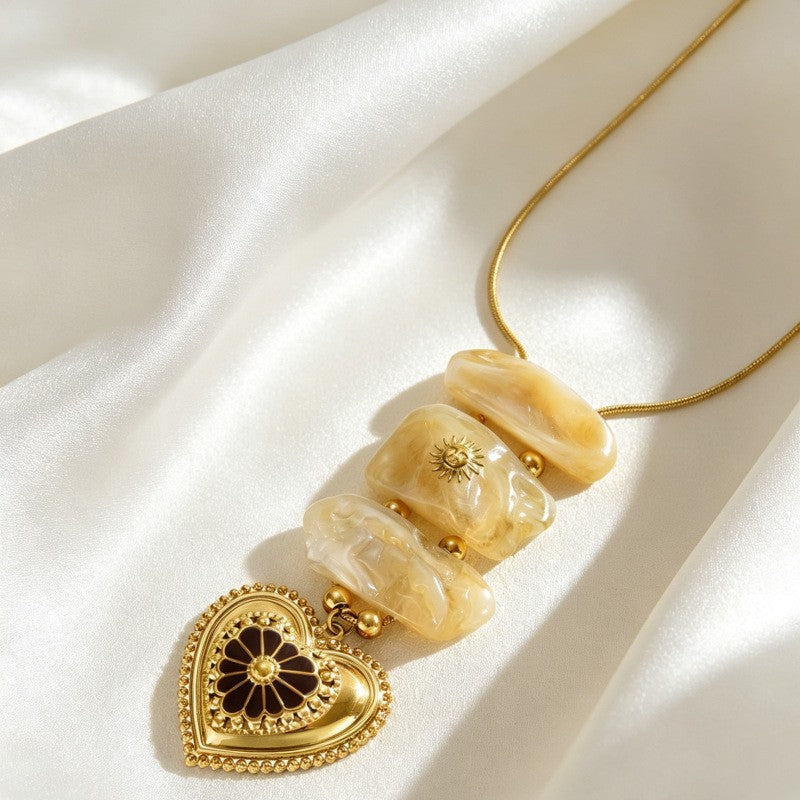 Classy Irregular Stone Heart Snake Chain Necklace