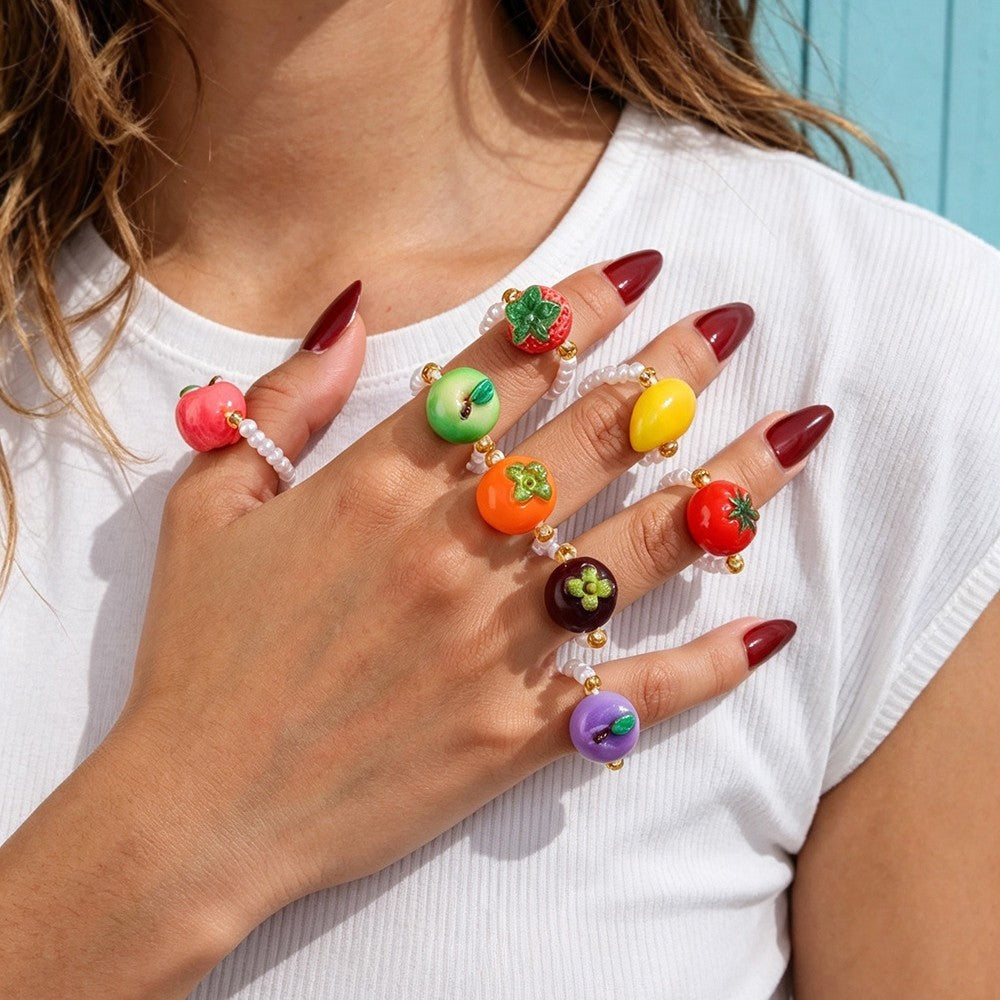 Playful Resin Fruit Faux Pearl Ring