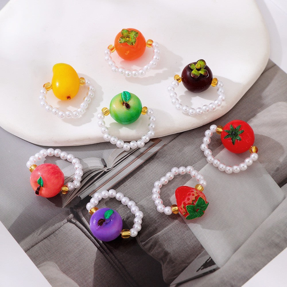 Playful Resin Fruit Faux Pearl Ring