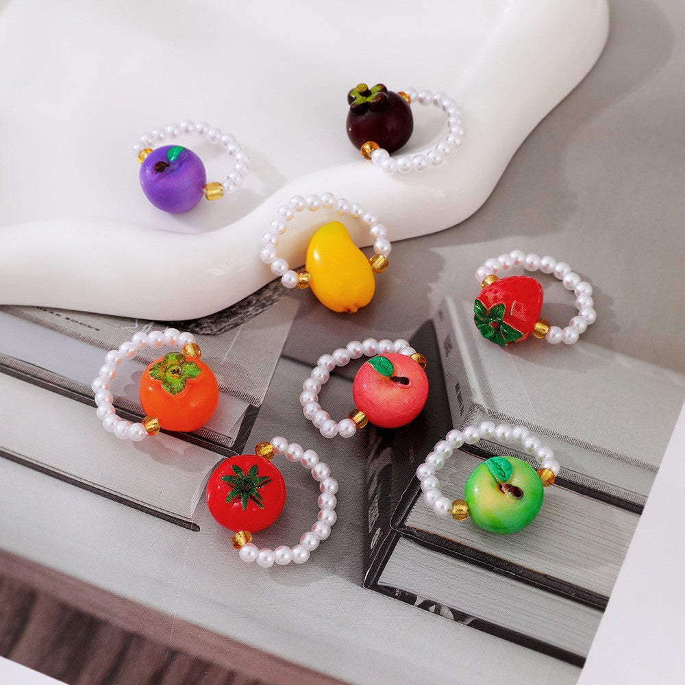 Playful Resin Fruit Faux Pearl Ring