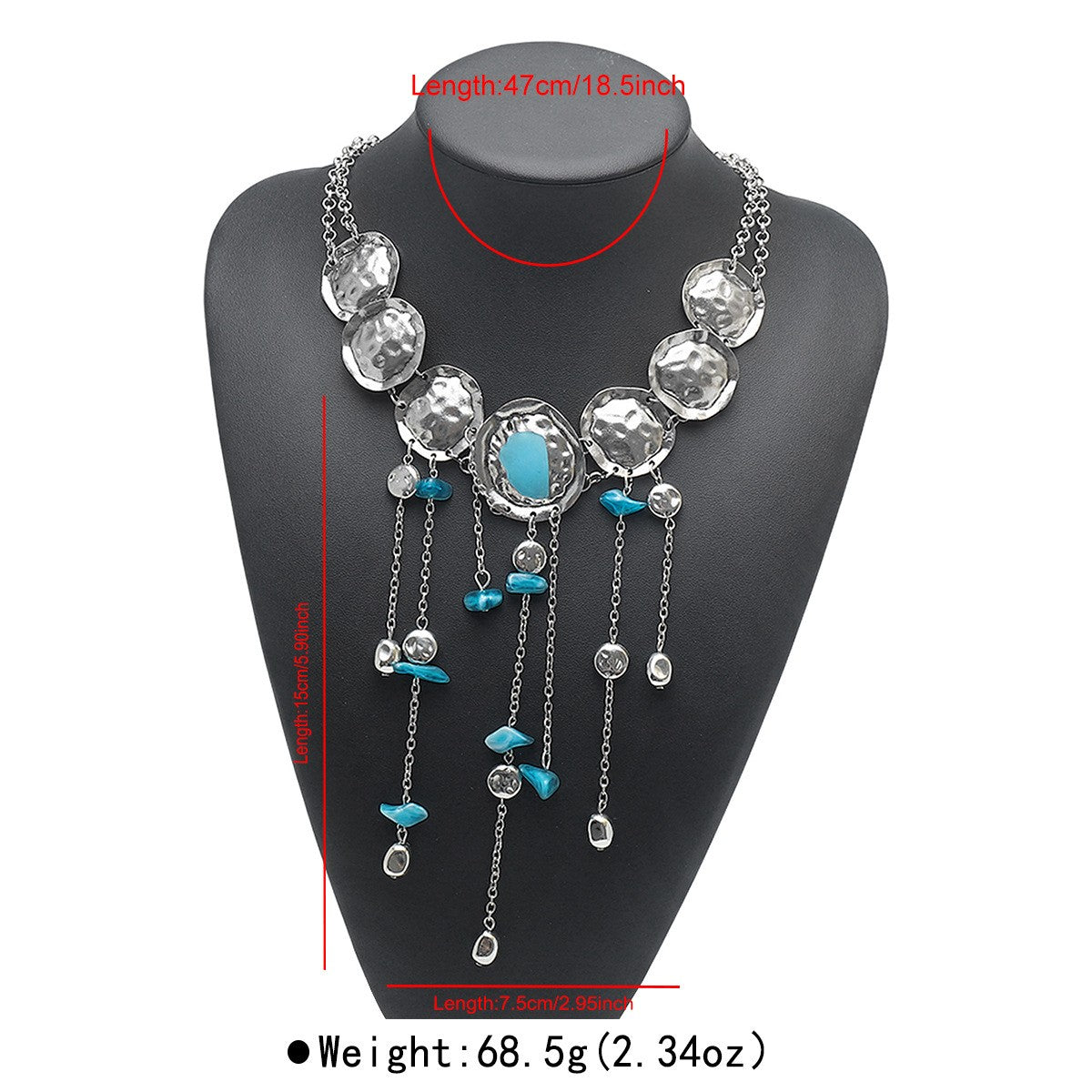 Boho Hammered Turquoise Fringe Necklace