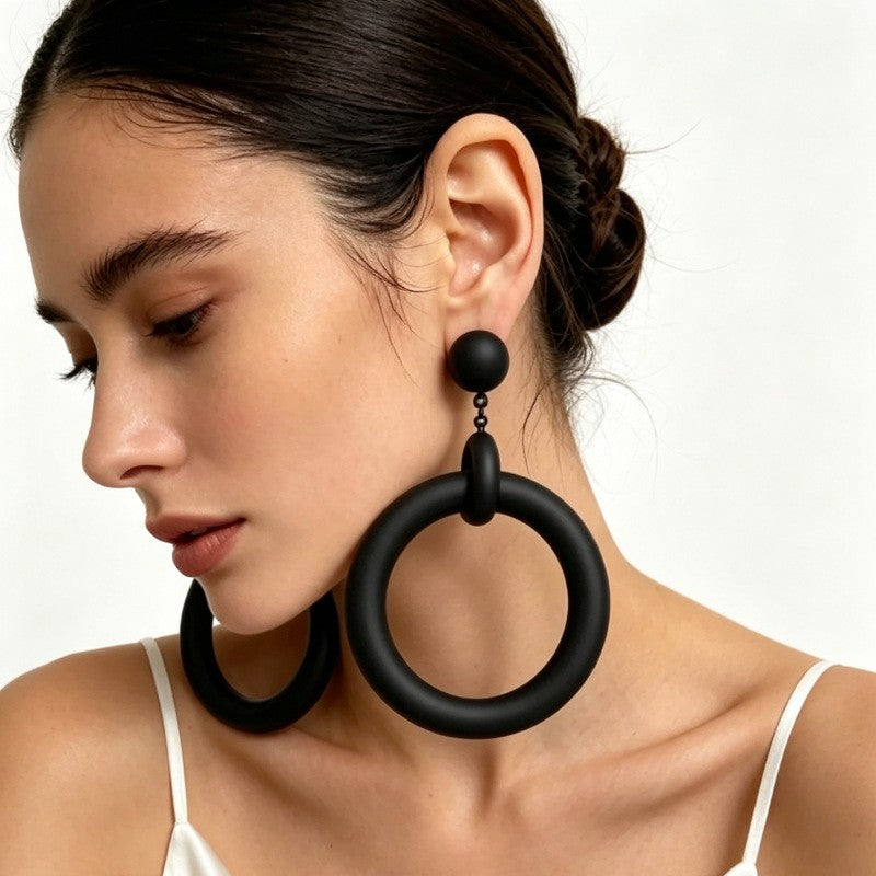 Classy Polished Double Circle Drop Earrings