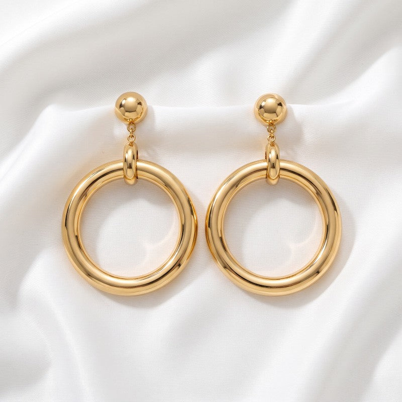 Classy Polished Double Circle Drop Earrings