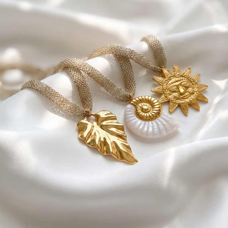 Boho Layered Sun Shell Leaf Necklace