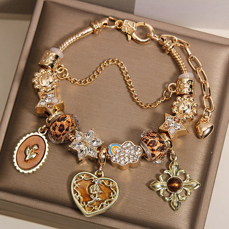 Boho Leopard Print Star Charm Bracelet